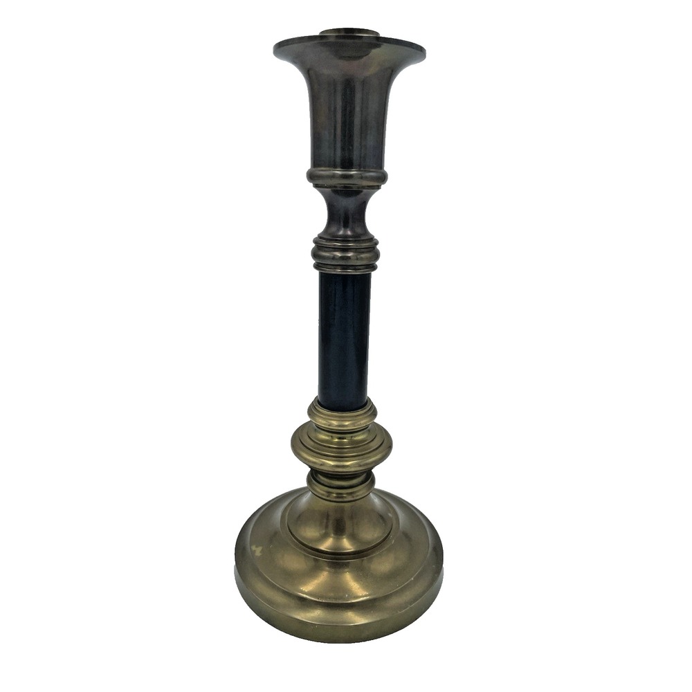 10in Vintage Mid Century Modern  Brass‎ & Black Enamel Taper Candle Stick Holder